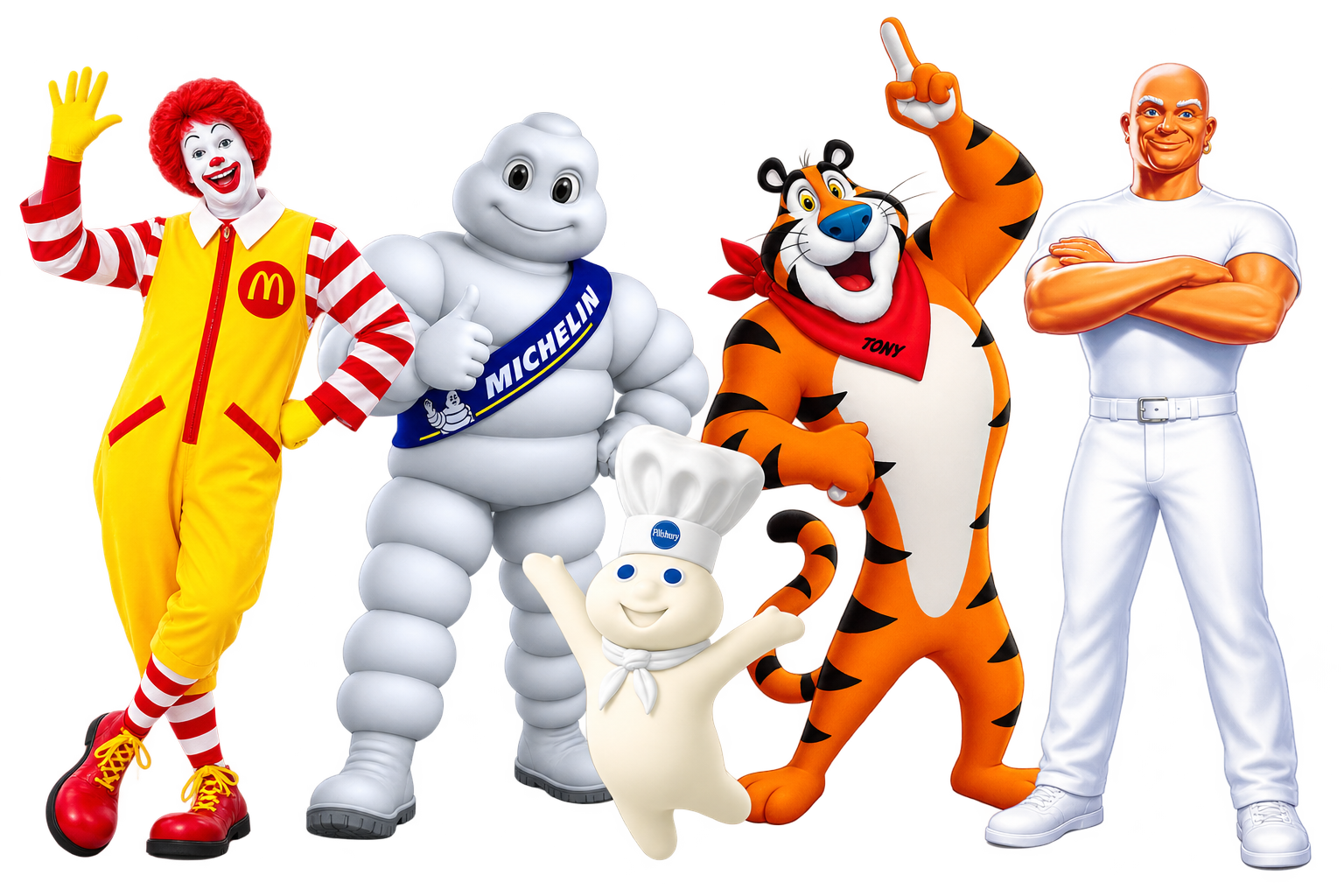 A group of well-known marketing mascots standing together as research evidence