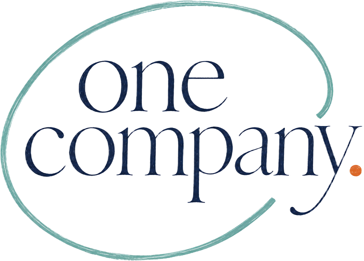 Hand-lettered words “one company.” circled as a single thought