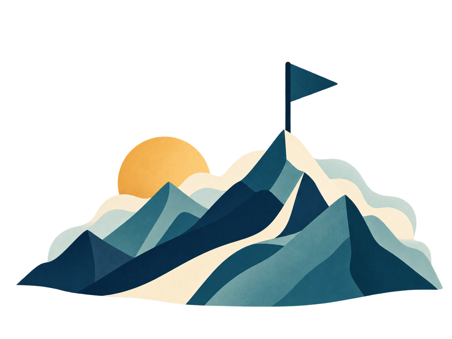 A mountain landscape with a flag marking a benchmark.