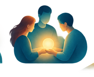 Three people holding one light together