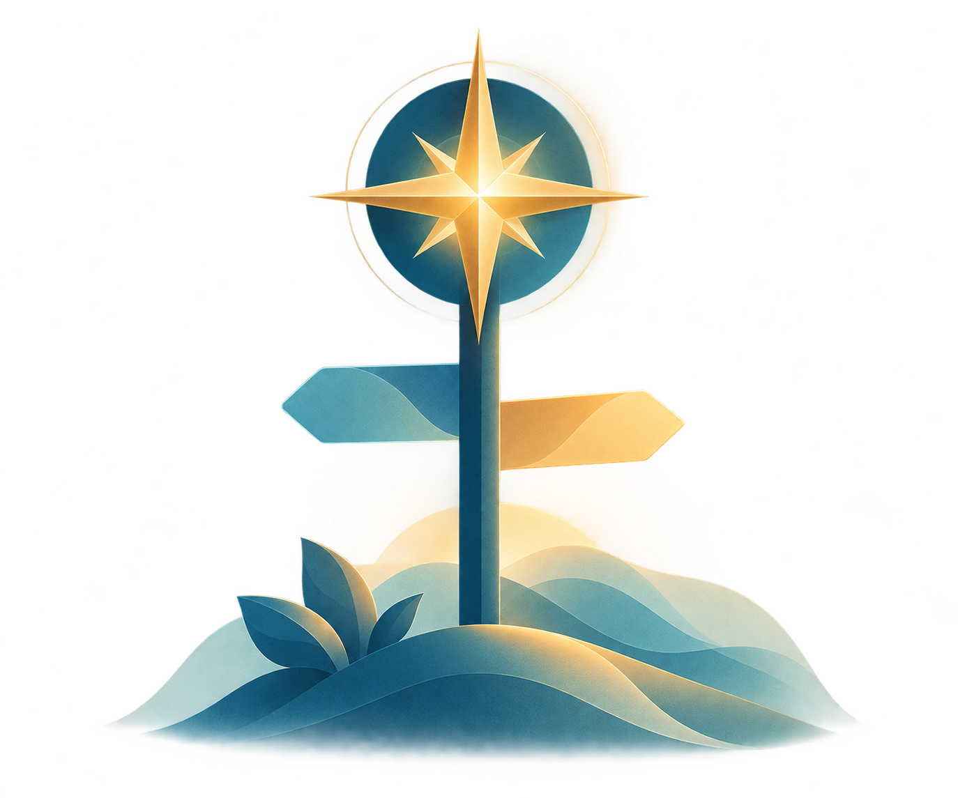 A signpost beneath a bright compass star