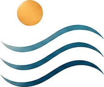 Sun above three flowing waves