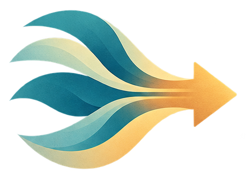 Several currents converging into a single forward arrow
