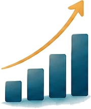 Rising bar chart with an upward arrow